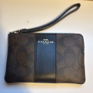 Coach Dark Brown Wristlet with Black Accents